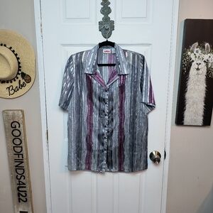 Vintage Alia Button Down Abstract Semi Sheer Top Size 12